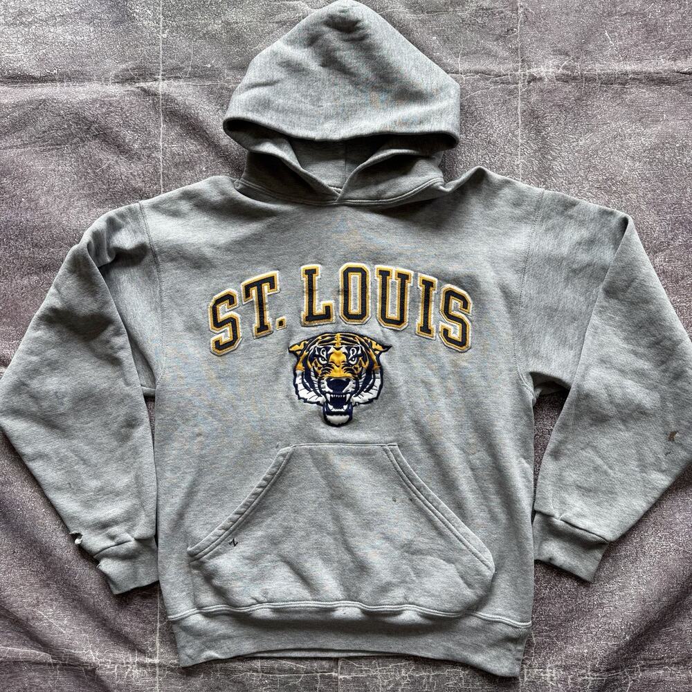 Men's Vintage 90's MJ Soffe St. Louis Tigers Heather Gray Hoodie Sweatshirt Sz M